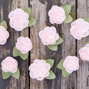 10 Small Paper Flowers with Leaves, Girl Nursery Wall Decor, Baby Shower Backdrop, Nursery Flowers