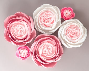 Extra Large Peonies | Paper Flower Wall Decor for Nursery - Set of 6 | Girl Nursery Decor | Hanging Flower Backdrop