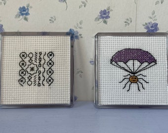 Blackwork Or Spider Fridge Magnet. Handmade Fridge Magnets. Cross Stitch Fridge Magnets. Handstitched Fridge Magnets.