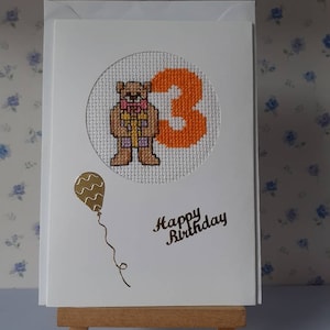 Happy Birthday Completed Cross Stitch Furry Tales Fishing Card