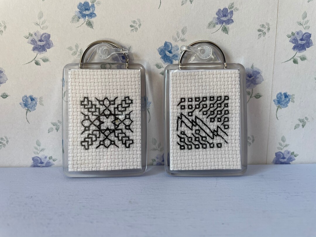 Blackwork Pattern Cross Stitch Keyring. Cross Stitch Keyring. Etsy UK