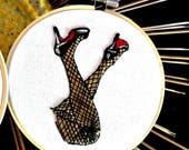 Pop Art Embroidery Hoop Vintage Pinup Bombshell Legs Fishnets Unique Christian Louboutin