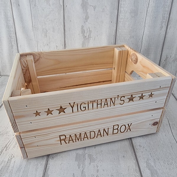 Personalised Eid and Ramadan wooden crate,