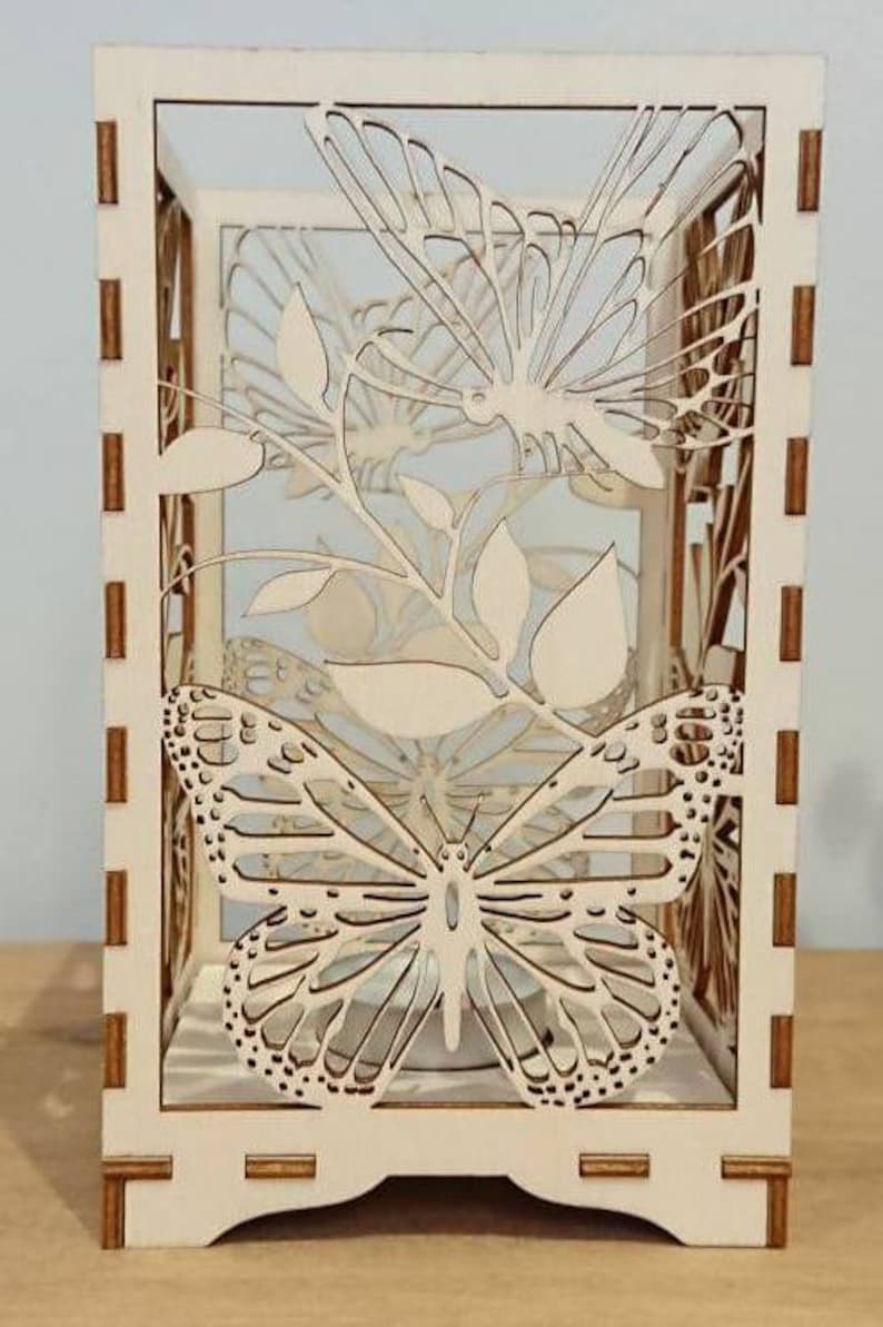 Beautiful Laser cut Butterfly tea light holder with candle. Etsy