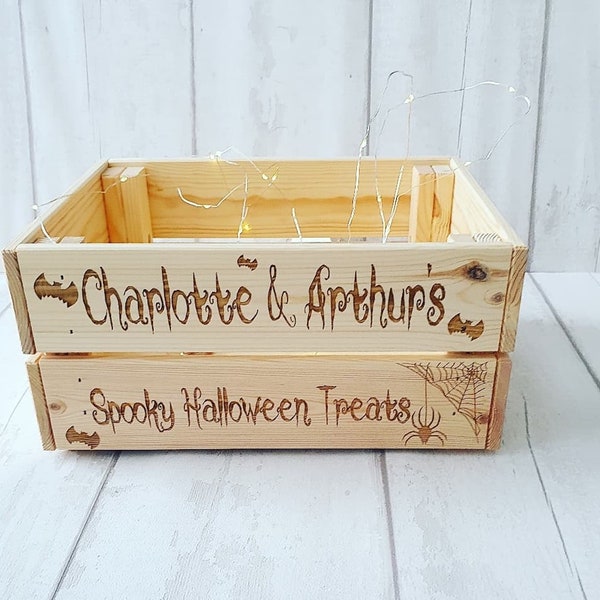 Personalised wooden Halloween crate.