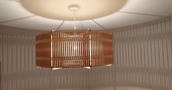 Large Round Wooden Laser Cut Light Shade Pendant