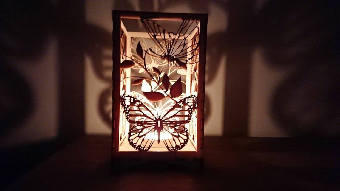 Beautiful Laser cut Butterfly tea light holder with candle. Etsy
