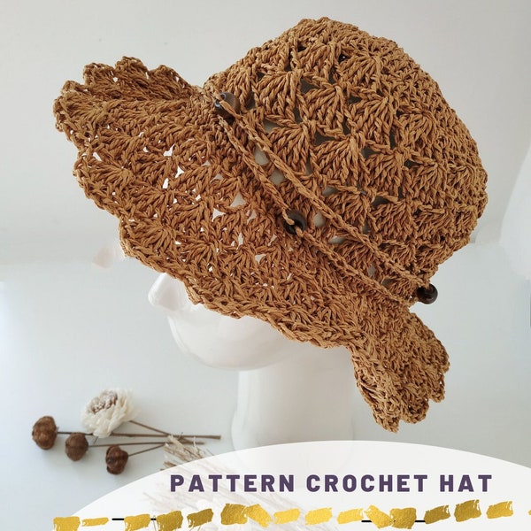Women crochet hat patterns, Crochet sun hat, Hat pattern pdf, Crochet pattern hat, Raffia hat, Cochet hat pattern women, PATTERN hat
