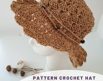 Women crochet hat patterns, Crochet sun hat, Hat pattern pdf, Crochet pattern hat, Raffia hat, Cochet hat pattern women, PATTERN hat