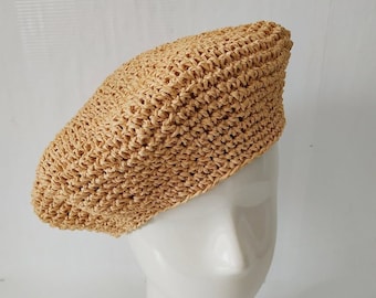 béret femme, chapeau de paille femme, chapeau d'été en raphia, chapeau de soleil, béret été, béret femme, béret noir, béret, béret années 40