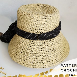 crochet summer hat pattern, crochet bucket hat pattern, pdf crochet pattern, pdf crochet pattern, raffia hat pattern, wide brim straw hat,