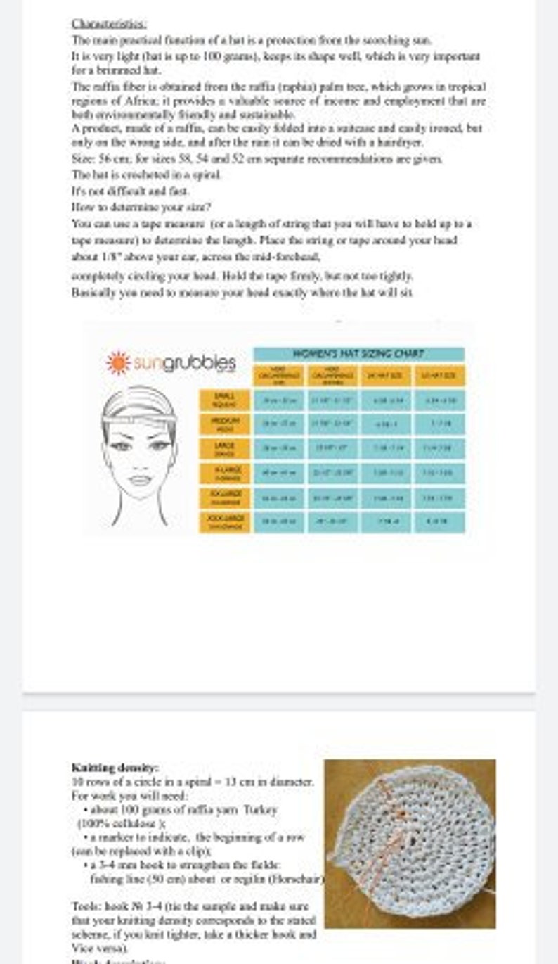 May include: A chart showing women's hat sizing with measurements in inches. The chart is labeled "Women's Hat Sizing Chart" and is divided into columns for head circumference, hat size, and hat size in centimeters. The chart is from the company "sungrubbles".