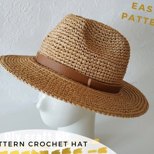 patrón de sombrero de crochet, patrón de sombrero de crochet, sombrero fedora para hombre, patrón de crochet, patrón de sombrero pdf, patrón de sombrero para el sol, sombrero de rafia