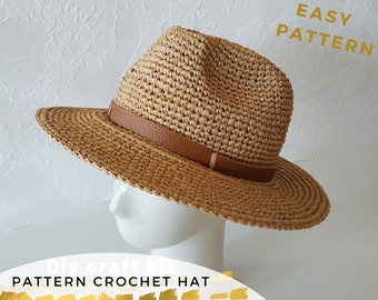 crochet pattern hat,  crochet hat pattern,   fedora hat for men, crochet pattern,  hat pdf pattern,  Sunhat pattern,  raffia hat