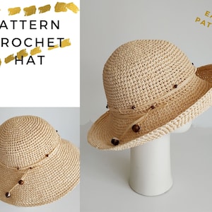 Crochet hat pattern, Easy hat PATTERN, Sun hat pattern, Womens hat pattern, Straw hat womens, Large straw hat, Womens summer hat