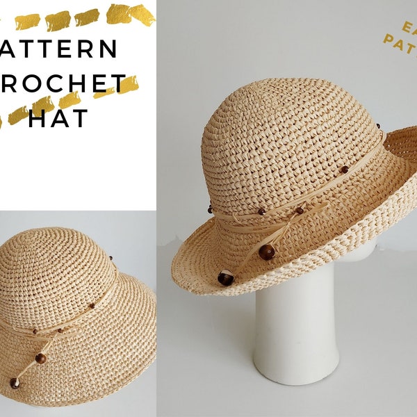 Crochet hat pattern, Easy hat PATTERN, Sun hat pattern, Womens hat pattern, Straw hat womens, Large straw hat, Womens summer hat