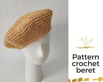 Crochet hat pattern, Crochet pattern beret, Beret pattern, Sun hat pattern