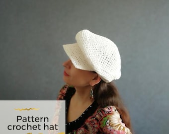 Newsboy hat crochet pattern, Сrochet cap pattern, Summer crochet hat, Newsboy hat pattern, Womens hat pattern, Crochet pattern hat women