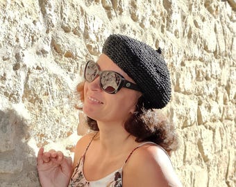 Summer hat, Sun hat womens, Sun hat, Beret French summer, Straw hat beige, Straw beret, Beret summer