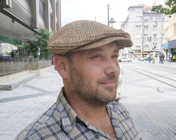 Straw Hat Men Men's Cap Summer Men's Straw Hat Newsboy Etsy