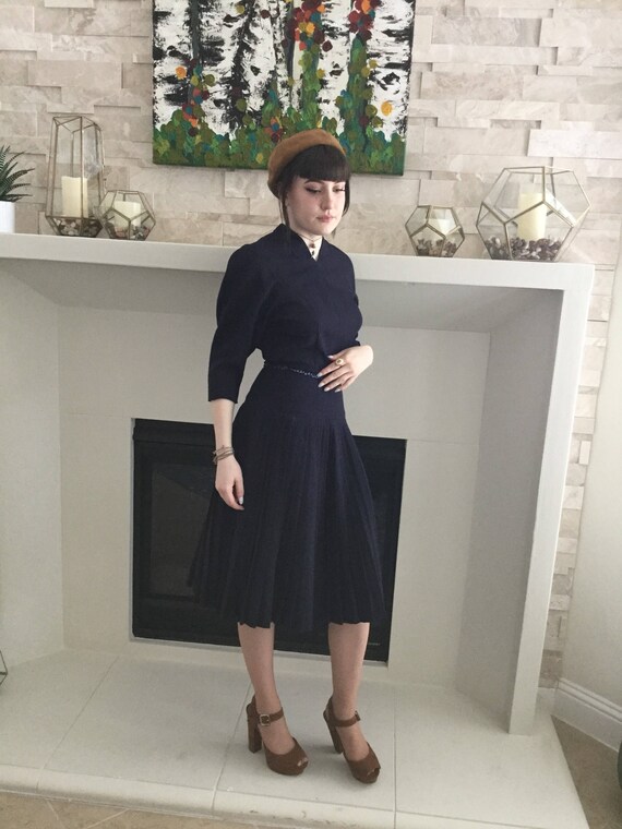 ELEGANT 1940'S DRESS|Navy Blue