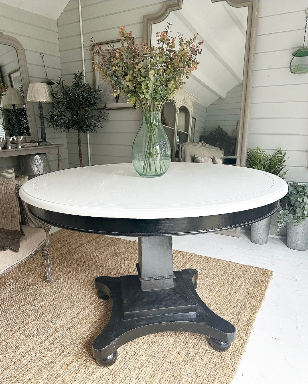 Round Dining Table 46 Seater Black and White Etsy