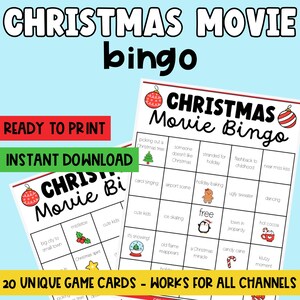Christmas Movie Bingo - Hallmark Christmas Movie Bingo - Holiday Party Game - Family Fun Printable - Girls Night Game - Christmas Bingo
