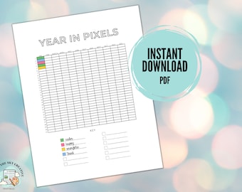 Year in Pixels Printable, Mood Tracker, Self Care, Bullet Journal Printable, Journal Pages, Bujo Inserts, A4, A5 & Letter Sizes, Cutlines