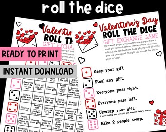 Valentine's Day Roll for Gift - Roll The Dice Gift Exchange - Printable Valentine's Day Party Game - Gift Swap Game - Classroom Party