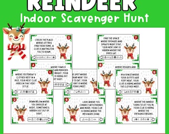 Christmas Scavenger Hunt - Reindeer Treasure Hunt for Kids - Fun Holiday Printable Game - Christmas Printable Game - Family Holiday Fun