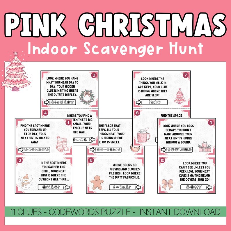 Pink Christmas Scavenger Hunt for Kids, Christmas Treasure Hunt, Secret ...
