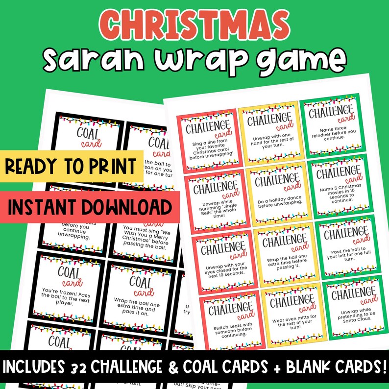 Christmas Saran Wrap Game With Challenge and Coal Cards - Christmas ...