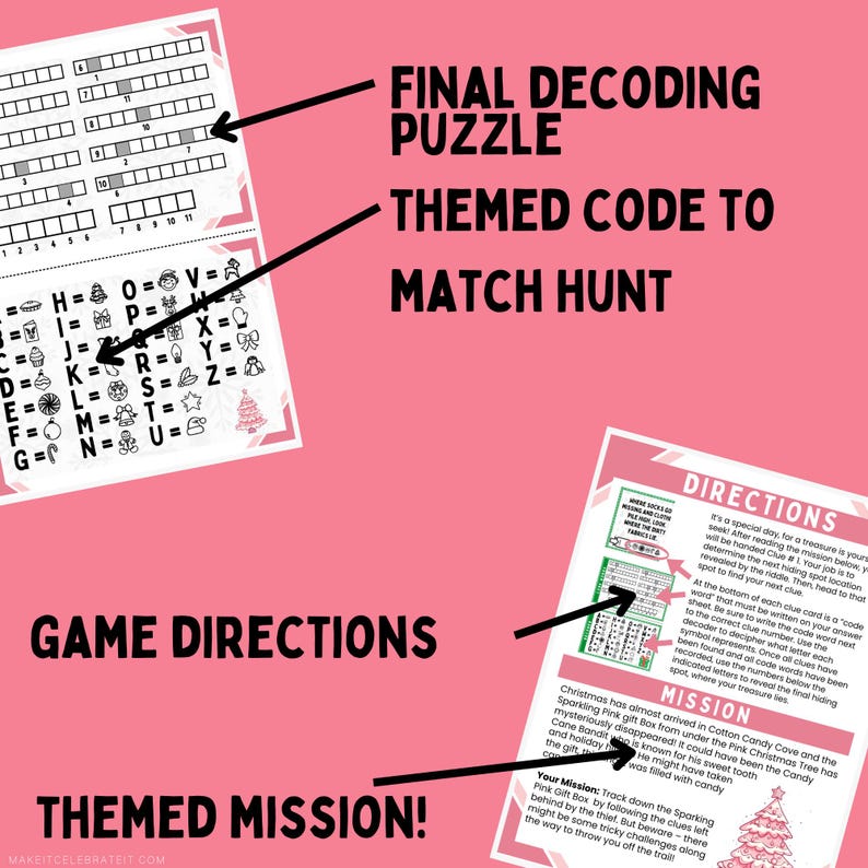 Pink Christmas Scavenger Hunt for Kids, Christmas Treasure Hunt, Secret ...