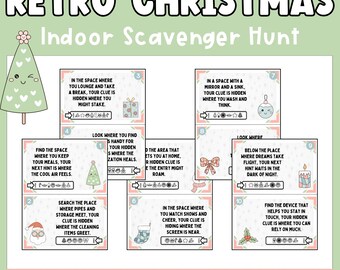 Caça ao tesouro de Natal retrô para crianças – Atividade divertida de férias – Materiais para impressão digital – Jogo de férias para crianças – Jogo para impressão de férias