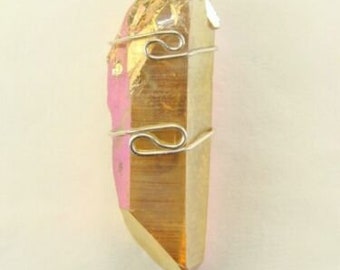 1.5"/39mm Golden Aura Quartz wire wrapped Pendant #206