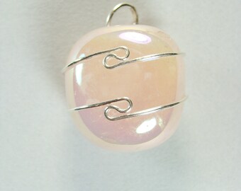 Angel Aura Rose Quartz wire wrapped Pendant #528