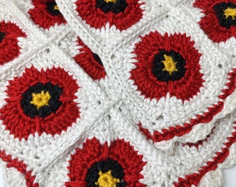 CROCHET PATTERN Poppy Flower Granny Square Blanket (digital)