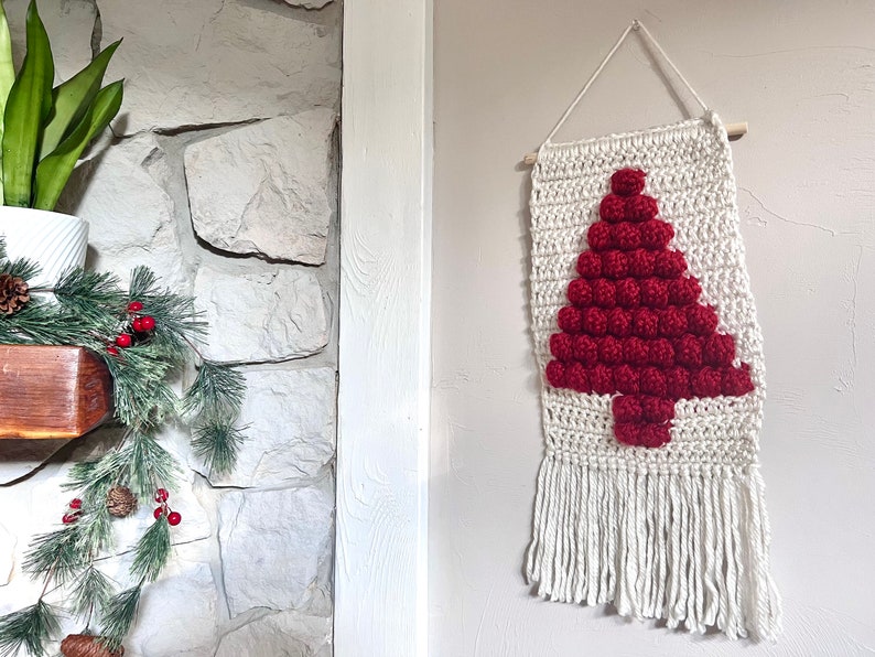 Gehaakte kerstboom muur opknoping afbeelding 1