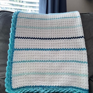 Crashing Waves Blue And White Crocheted Baby Blanket