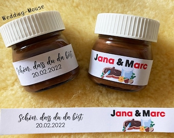 25x Nutella Etiketten für 25g Gastgeschenk Namen wedding favors wedding favours giveaway gift Sticker adhesive personalised mit Rückseite