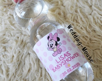 20x Etiketten für Wasserflaschen Babyparty Baby Party Babyshower Shower Disney Mickey Minnie Mouse Maus Mädchen Girl Gastgeschenk Wasser