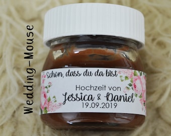 25x Nutella Mini Etiketten für 25g Gastgeschenk Hochzeit Vintage Giveaway Wedding favor gift Blumen personalised