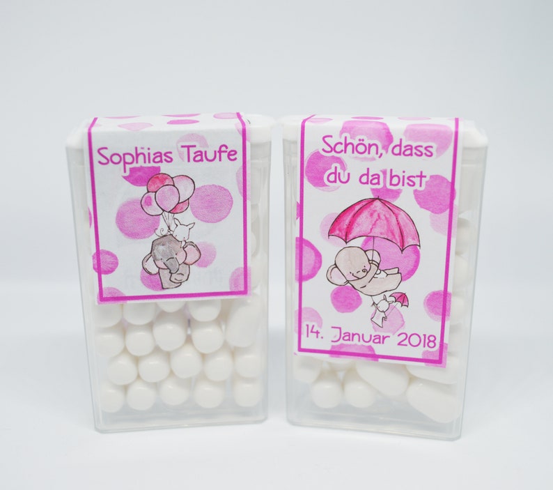 20x Tic Tac Guest Gift baptism sticker Girl