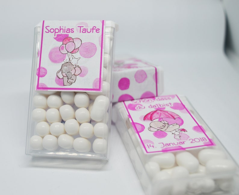 20x Tic Tac Guest Gift baptism sticker Girl