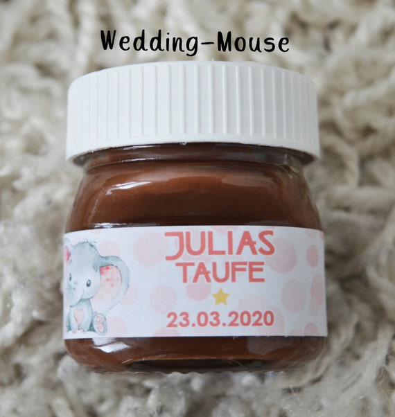 25x Nutella Mini Labels for 25g Guest Gift Christened Baby Shower Baby  Party Girl Elephant Girl Pink Pink Favors Favour Favor 