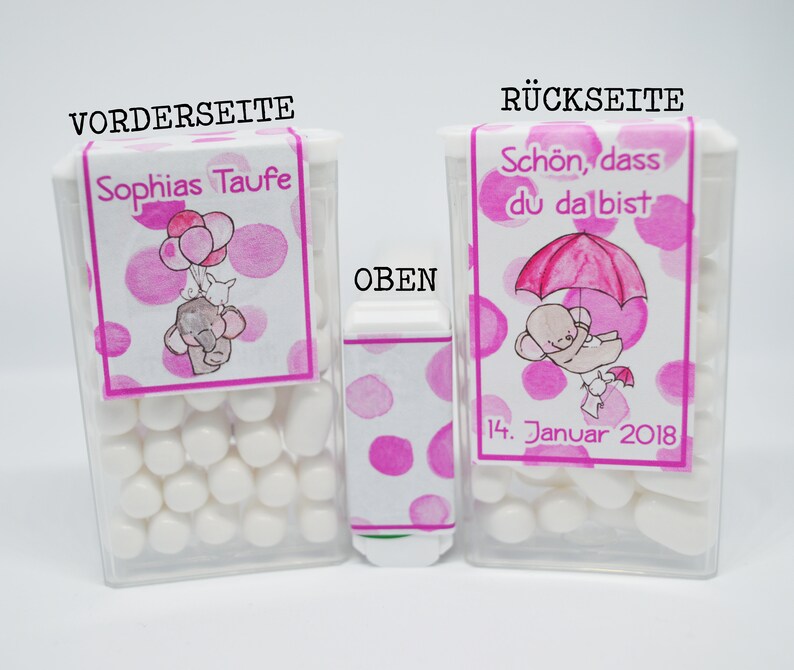 20x Tic Tac Guest Gift baptism sticker Girl
