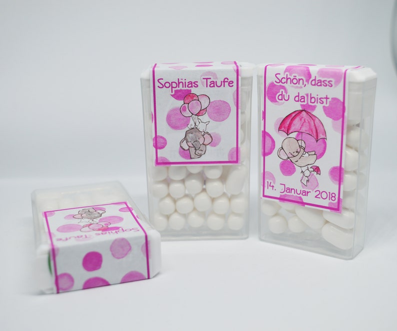 20x Tic Tac Guest Gift baptism sticker Girl
