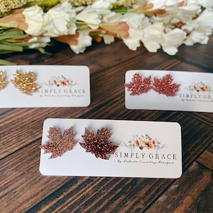 Glitzernde Rose Gold, Champagner oder Kupfer Herbst Mini Ahornblatt Danksagung Boho Ohrstecker Geburtstagsgeschenk