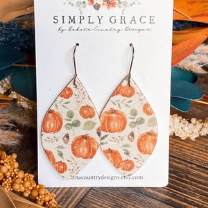 Pumpkin autumn genuine leather petal shape fall autumn earrings teacher gift birthday gift