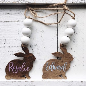 Farmhouse boho wood easter basket bunny personalized tags image 5